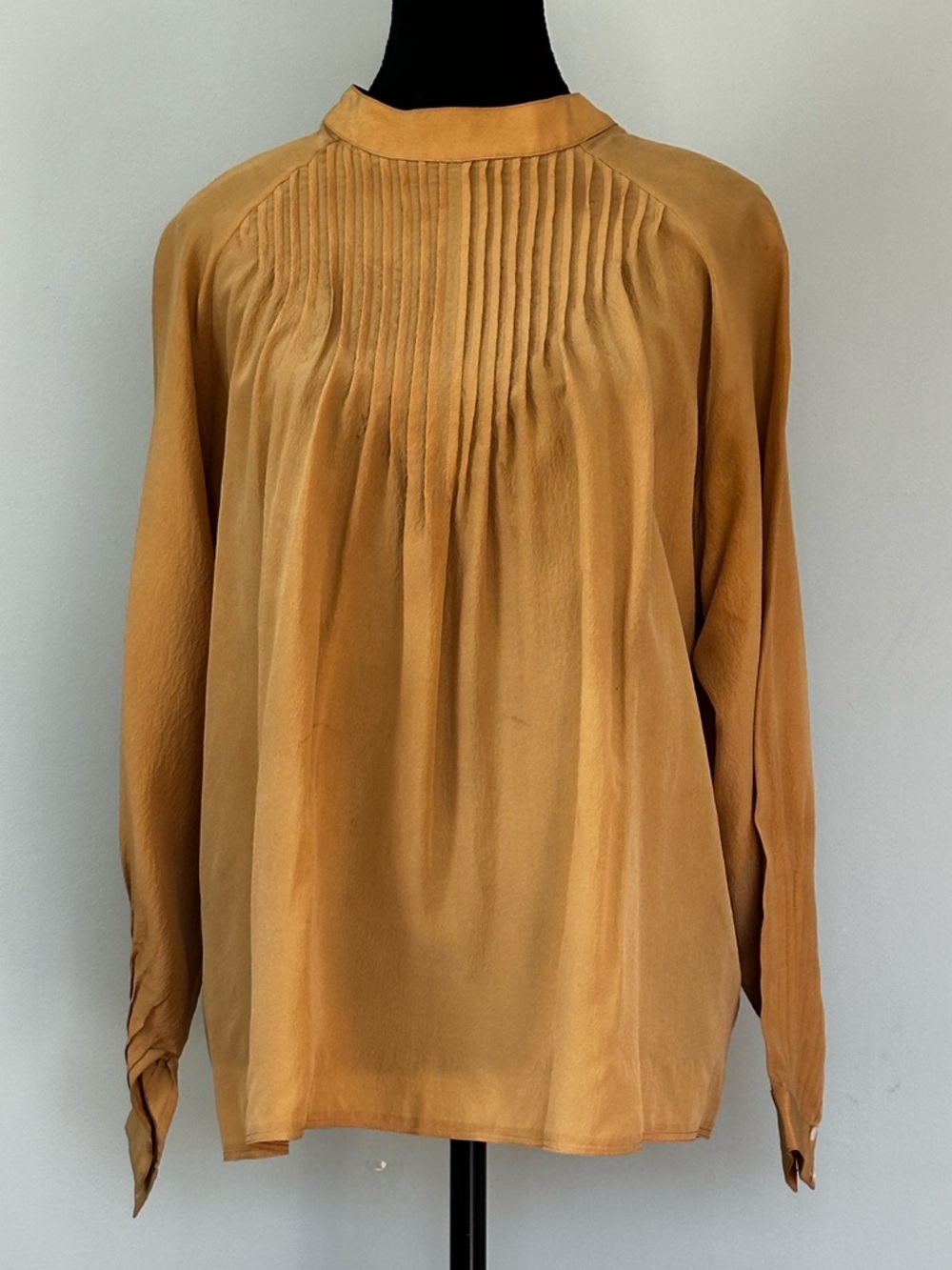 Vintage Gold Silk Chloé Blouse Pintuck High Neck Neutral Elegant | Made in 🇫🇷